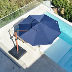 10 x 13 patio umbrella offset Outsunny 10' x 13' Cantilever Patio Umbrella with Windproof Straps,  4-Position Tilt, 360° Rotation, Khaki