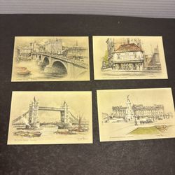 4 Vtg London Postcards Joseph Pike National Series Unused Tower Bridge Dickens 