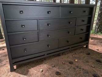Large Bedroom Dresser Solid Wood Black Satin 10 Drawers 65x17x37 New