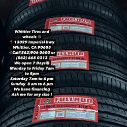 SET OF NEW TIRES 225/55R17 FULLRUN , INCLUDING MOUNTING AND BALANCING. ASK ME FOR ANY SIZE OR BRAND, WE HAVE THE BEST PRICES OF CALIFORNIA