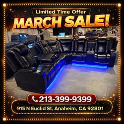 Modern Black living room reclining sectional sofa with led light 