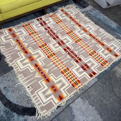 Vintage Pendleton Blanket Western Wool Fringe Shawl