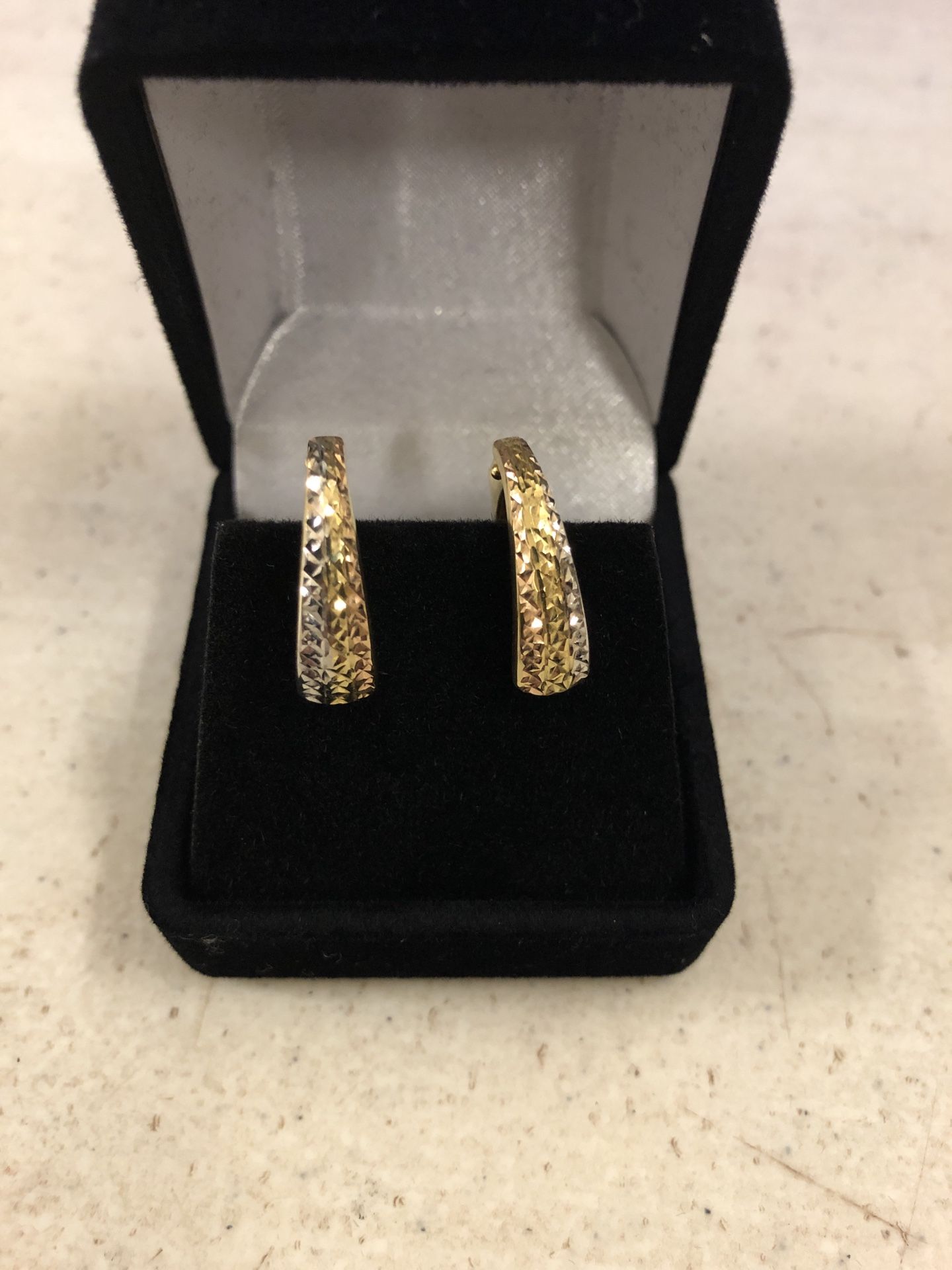 14k gold tricolor diamond cut earrings