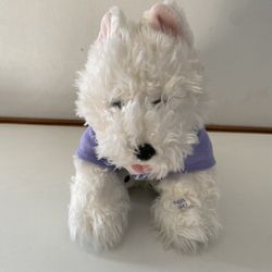 Build a Bear BAB shaggy white fluffy dog pink short ears paw pads 14"