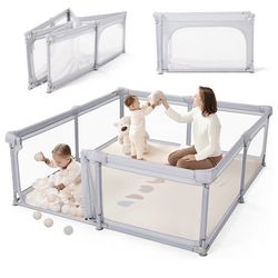 Sweeby Baby Playpen, 79x71 Inch Foldable Playpens for Babies and Toddlers with Gate, Extra Large Playpen with Door Play Yard for Baby Fence Indoor and