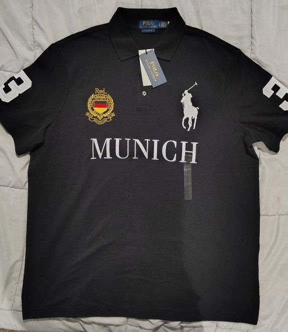 Polo by Ralph Lauren Black Munich Rugby Shirt Size Large Classic Fit NWT
