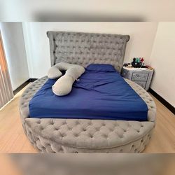Gray Color King Or Queen Round Bedframe