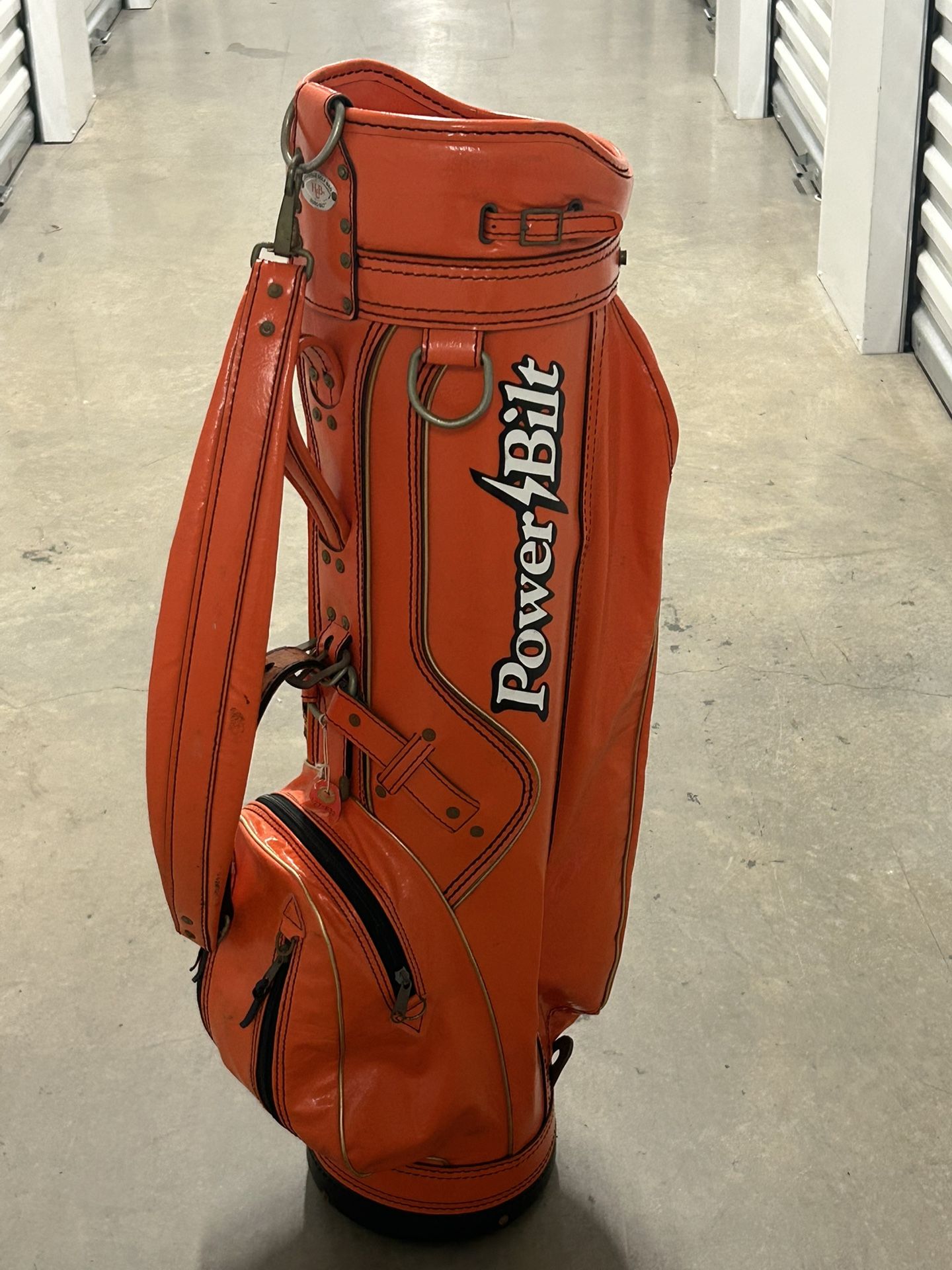 Vintage ORANGE POWERBILT Louisville Duro-Bilt 9" Golf Bag w Snap On Cover