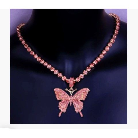 Pink Bling Butterfly necklace