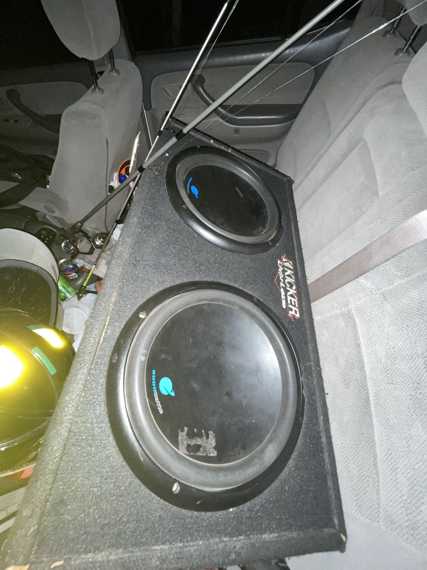 2 Planet 12’s 1200 A Piece Watt Subwoofers With 2400 Watt Amp Kicker Box