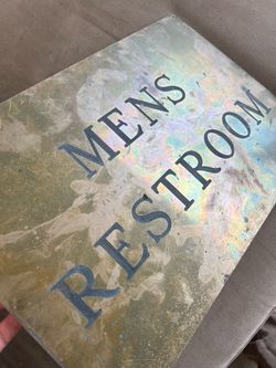 Large Vintage Brass Mens Restroom Metal Sign