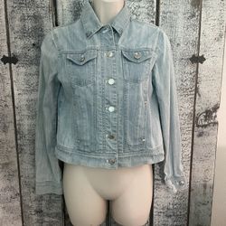 Jones New York Sport Petite Light Denim Jean Jacket Long Sleeve Stretch