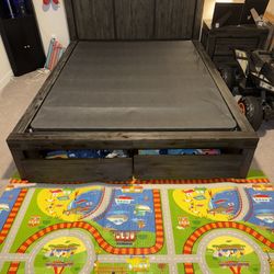 Modern Wood Full/Queen Bed Frame with Storage – Includes Box Spring & Matching Nightstand