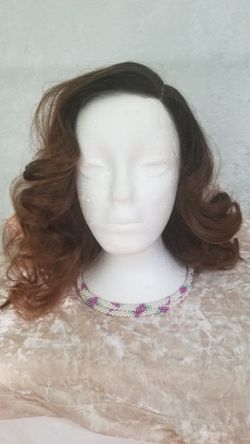 Brown Wavy Medium Length Wig Side Parted