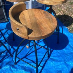 Pia 25-31 Inch Industrial Style Counter Height Stool with Adjustable Swivel Seat, Brown, Black