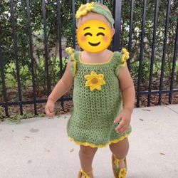 Crochet Sunflower Toddler Dress Set 