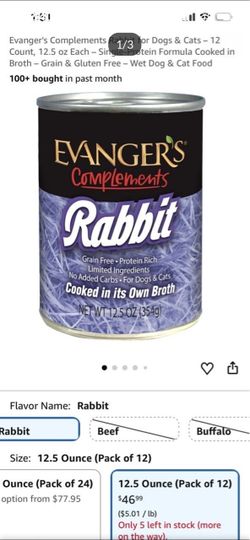Evanger’s Complements Rabbit For Dogs & Cats 12.5oz ( Pack of 12 )