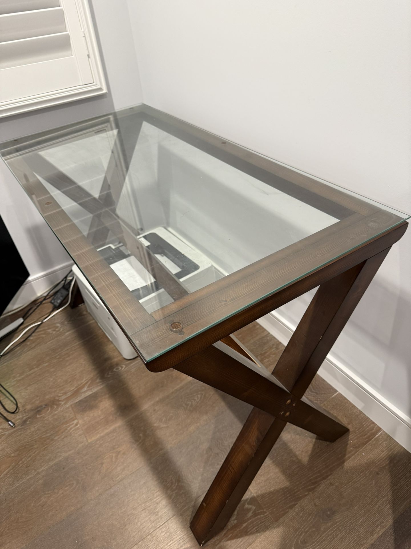 Pottery Barn Wood Desk With Glass Top