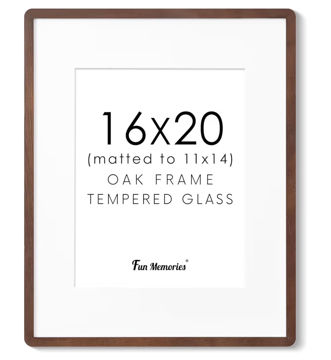 16x20 Picture Frame for Wall, Solid Oak Wood 16 by 20 Frames, 16 x 20 Poster Frame with Tempered Glass, 16x20 Frame Matted to 11x14, 16"x20" Wood Fra