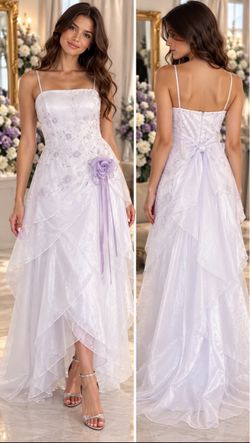 White Floral Embroidered Layered Formal Gown