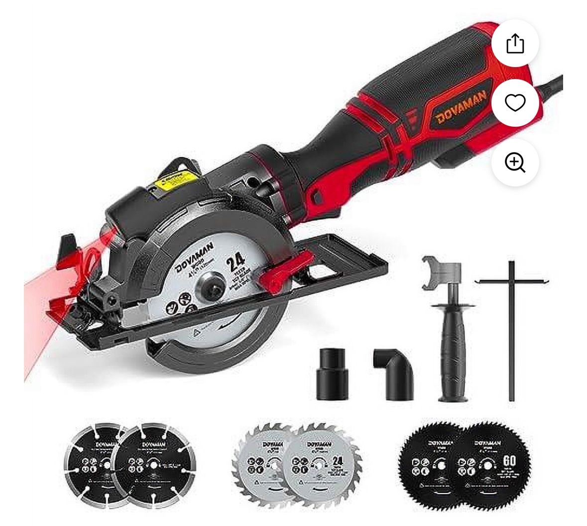 DOVAMAN Circular Saw, 5.8A 4-1/2" w/Laser, Auxiliary Handle, 6 Saw Blades(4½", 4¾") Max Cutting Depth 1-11/16", Wood, Soft Metal, Plastic, Tile-MCSO1A