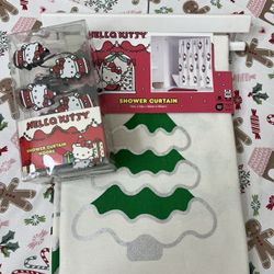 Hello Kitty Christmas Shower Curtain & Shower Curtain hooks