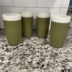 4 Royal Satin Therm-O-Ware Drinking Tumbler Insulated Cup Green Mid Century Vtg