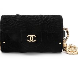 CHANEL Chanel Metal Jewelry Camellia Leather Chain Velvet Card Cover Gold Coin Bag Wallet Mouth Cover Bag Card Bag Women's Black(off76)75