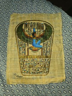 Egyptian Papyrus Painting Isis Winged Goddess