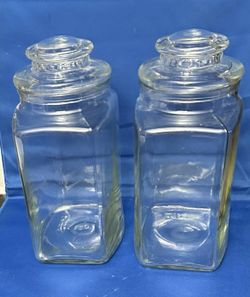 Lot 2 Vtg Large Glass 1950 Store Apothecary Canister Candy Cookie Jar 10” w/ Lid