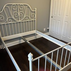IKEA White Metal Framed Bed AND Mattress