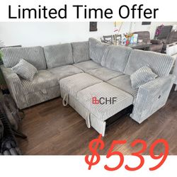 Corduroy 3-Piece Convertible Sectional
Reversible Storage Sofa + Reversible Sofa with Pull-Out Bed + USB Port