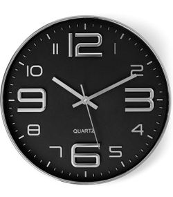Round Quartz Wall Clock Black and Silver