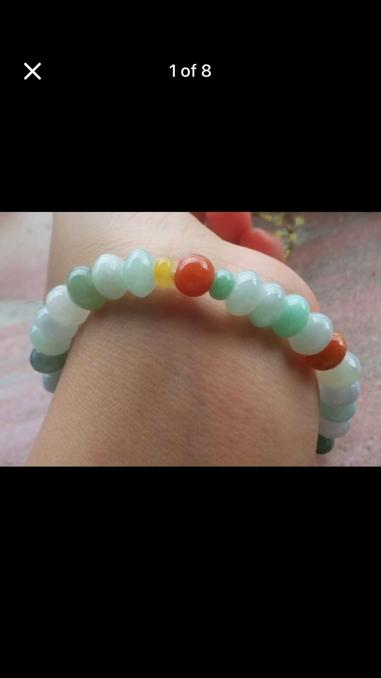 Certificate 3 colors red Green white bead beads bangle bracelet 7inches