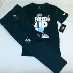 Nike Boys Youth 2pc Night Jungle Green Cargo Jogger & Tee Set - Medium 