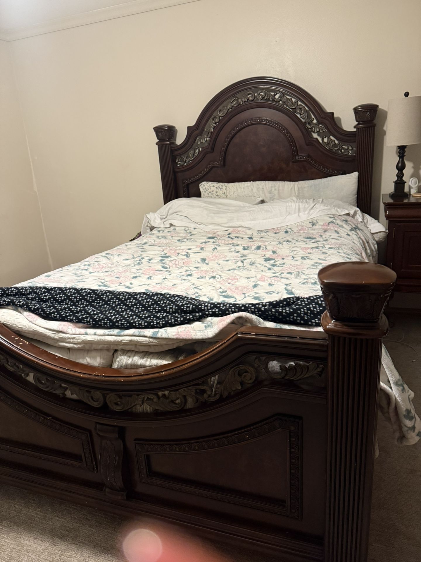 Queen Bed, Mattress And Box Spring In Good Condition
