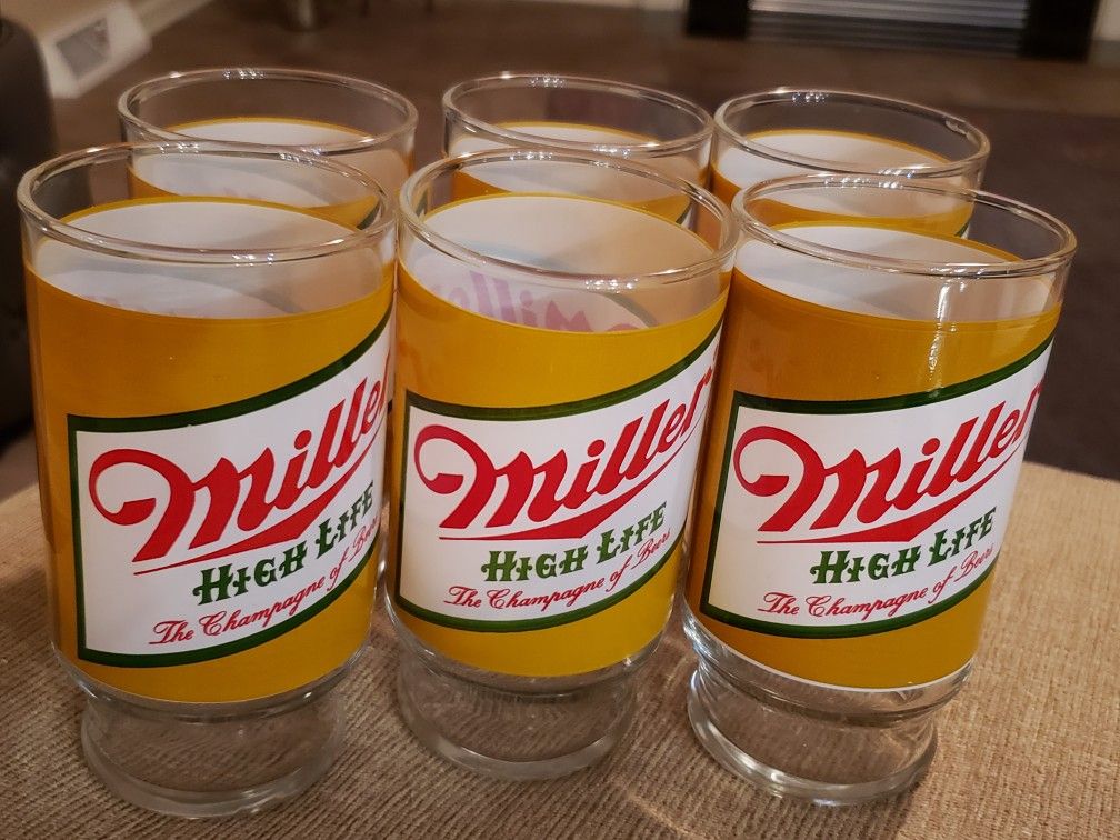 Vintage Miller High Life The Champagne Of Beers Glass Beer Cup 5 1/2” Tall