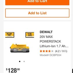 Brand New Dewalt 20volt Power Stack Battery,  Small And Light Compact And Powerful.  $50