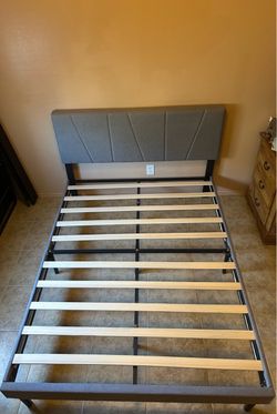 Gray Upholstered Bed Frame with Headboard