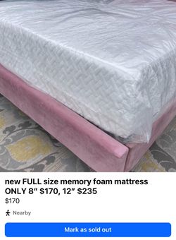 New Vacuum Sealed 12” Memory Foam Mattress oNLY Full Size $230, Queen Size $285