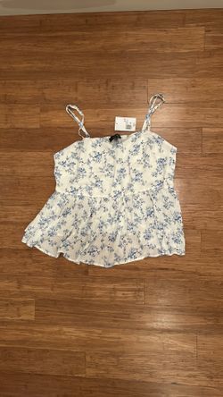 Forever 21 Plus Size 1X - Woven Top White/ Blue
