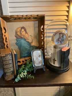 Religious Mother Child/ cloche, Bibles , Ironstone Read ad for Pricing
