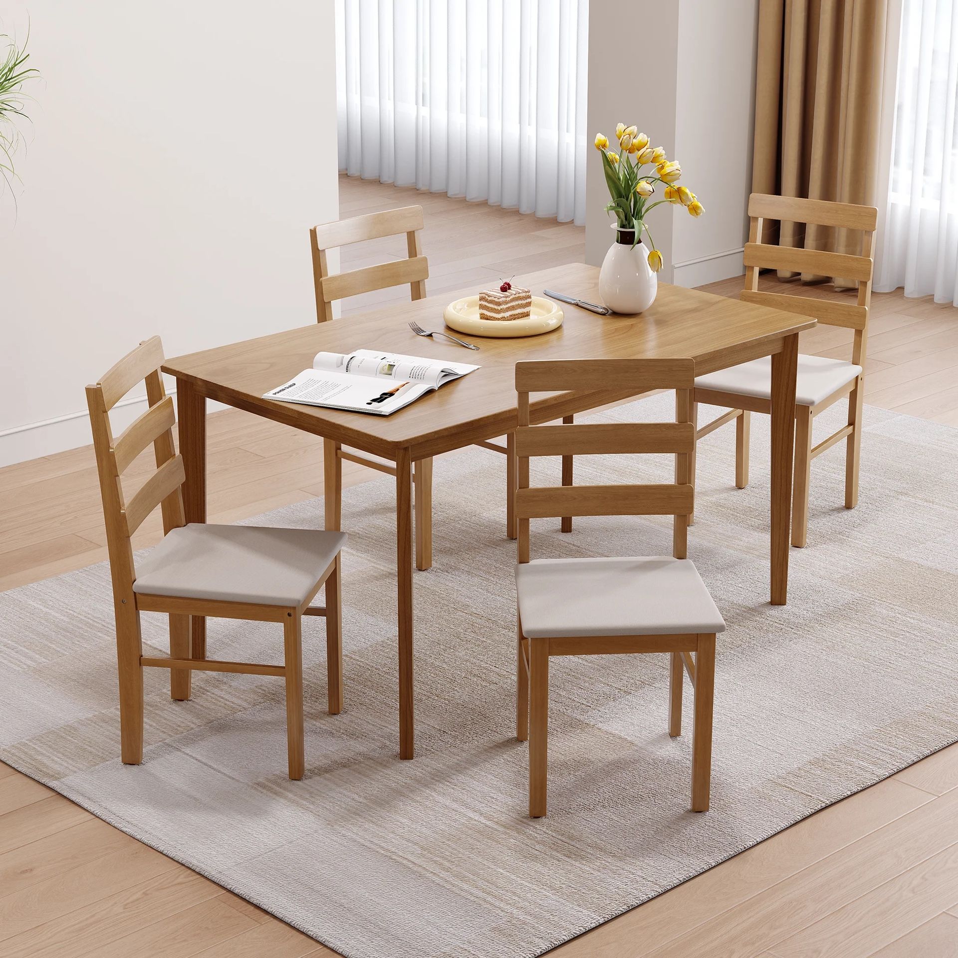 Homy Casa Riviera 45.2" Dining Table with 4 Chairs Modern Wood Dining Everyday Use