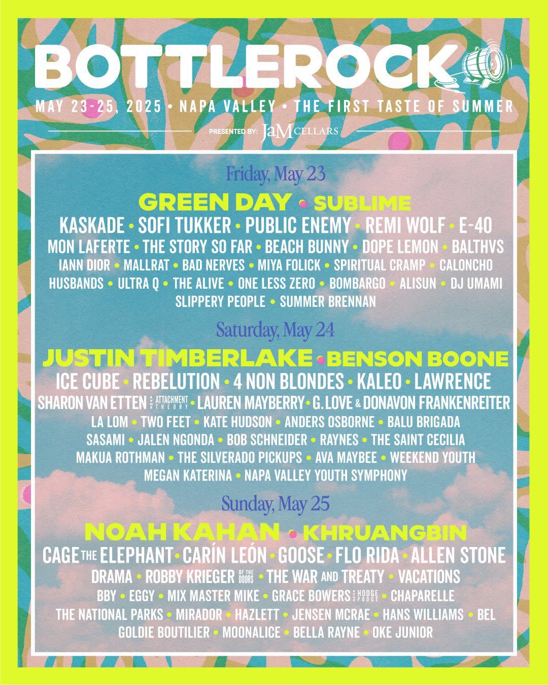 2 Botttle Rock Napa valley 3 Day GA wristband