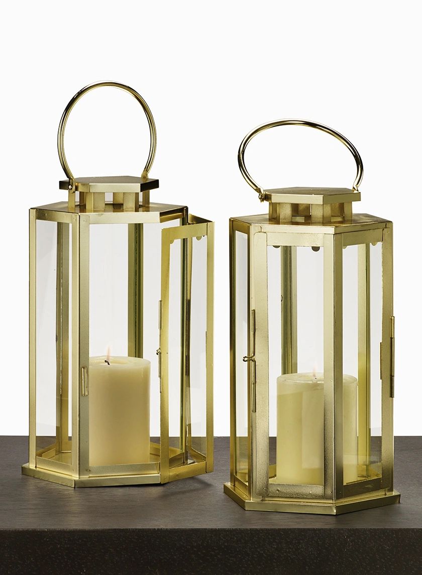 Gold & Glass Lantern - Indoor/outdoor Decor
