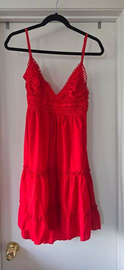 NEW Red Lace Tiered Midi Sundress Spaghetti Strap Dress Small