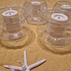  Glass Round Tealight Votives +shell Garland.