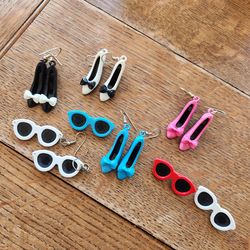 Vintage plastic doll shoe earrings and sunglass pins