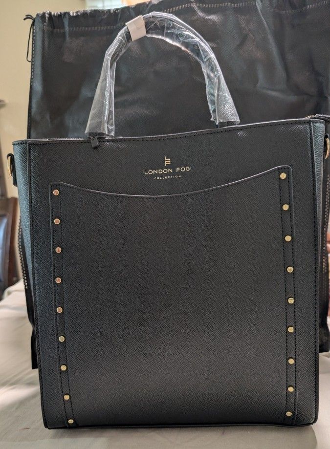 London Fog Tote Bag -Sophia Studded -Black . 100 Anniversary Collection
