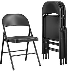 Folding Chairs - NEW (Set of 4, Black, Padded Seats)